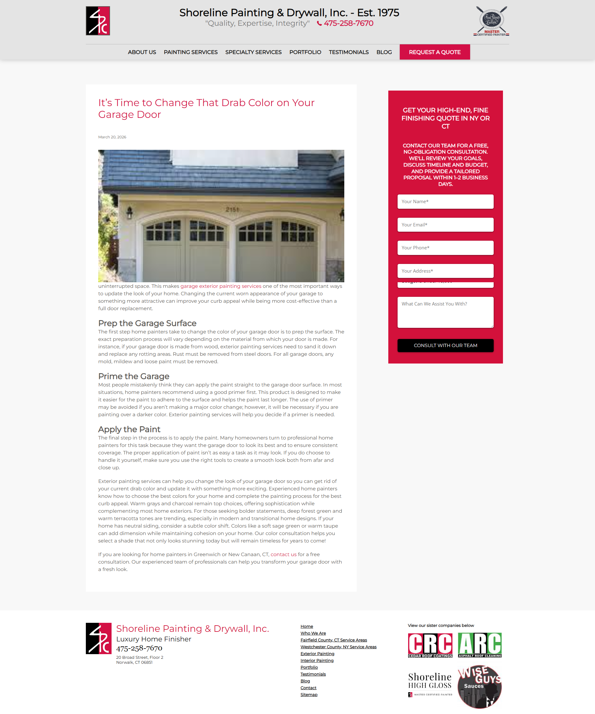 Shoreline Painting garage door article